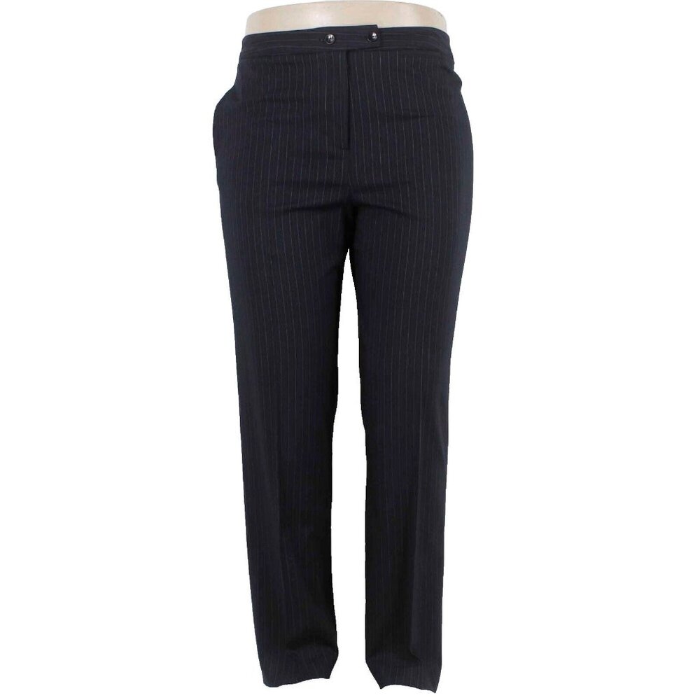 Haley Reserve Sz 14 X 32 Navy Blue Pinstripe Button Closure Rayon Wool Pant